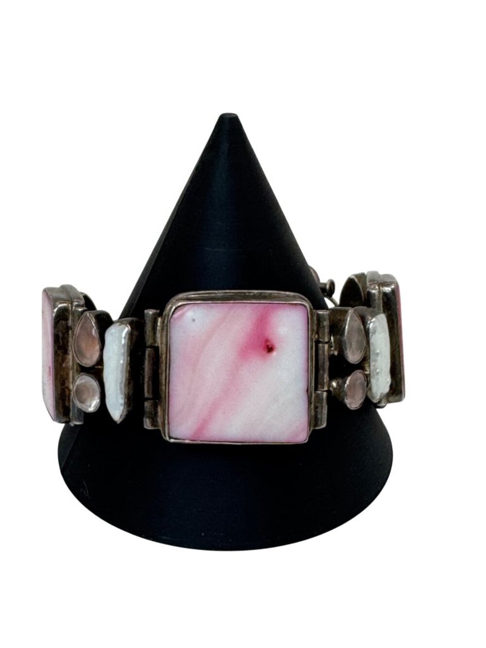 Pink Mother Of Pearl Statement Bracelet Baroque Pearl Rose Quartz Sterling 925